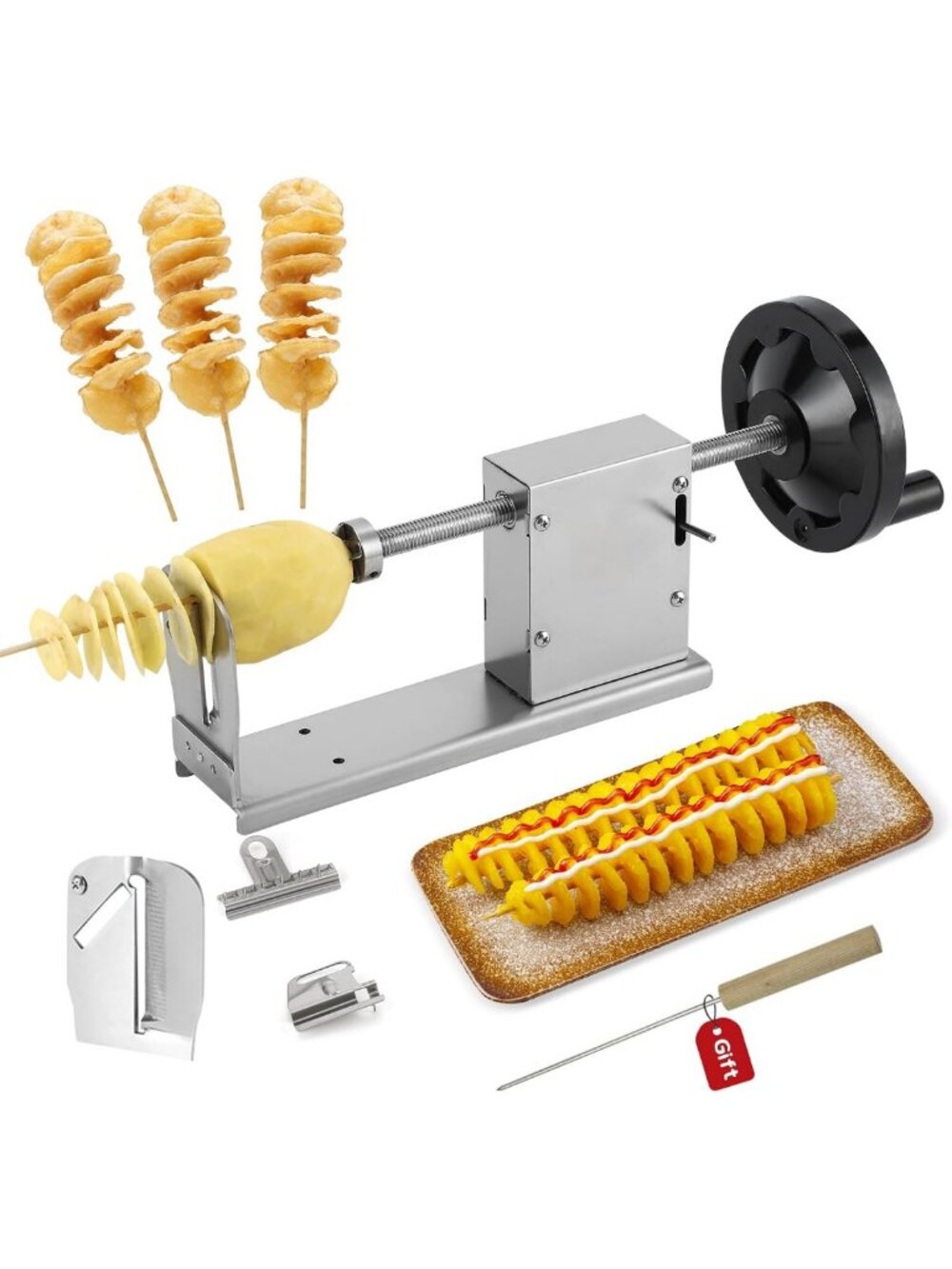 3-in-1 Manual Tornado Potato Slicer & Spiral Cutter - Stainless Steel Veggie
